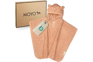 MOYO Baby Badeponcho mit Bärenohren in Puder I Poncho Kinder Badetuch für 0-3 Jahre I Weicher Baby Poncho aus 100% Frottee-Baumwolle I Waschbares Baby Kapuzenhandtuch I Poncho Handtuch in 68x56cm