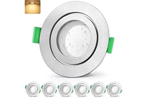 ‎GEYOULUX GeyouLux LED Einbaustrahler 230V IP65, 5W 600LM Deckenspots, Einbauleuchten 65-75mm, 2700K Warmweiß Ultra Flach Einbauspots für Badezimmer Küche Rund Nickel LED Spots 6er Set