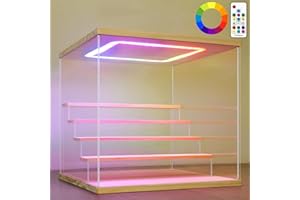 Nonemey Vetrina in Acrilico Trasparente con Luce Led Colorata,3/4/5/6 Tier Teca Espositiva,Organizzatrice Antipolvere Vetrina Espositiva per Collezionismo(Legno, 5Tier-31.5x31x30 cm)
