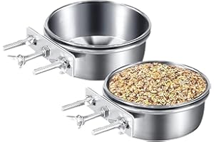 FEMONGY Accesorios para pájaros, 2 unidades, comedero para pájaros, cuenco de acero inoxidable con soporte, accesorios para periquitos, comedero para loros, cuenco de agua (10 x 4,5 cm)