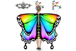plainshe Butterfly Wings for Girls, Butterfly Costume for Halloween, Fairy Wing Kids, 3PCS Butterfly Cape Set