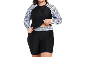Owntop Maillot de bain 2 pièces UPF 50+ à manches longues avec fermeture éclair et short taille haute pour femme | Maillot de bain à séchage rapide | Natation Surf