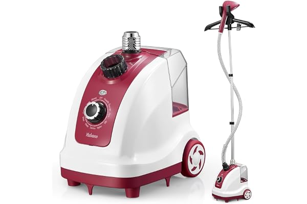 Yabano klädångare och vertikal ångkokare, 1 950 W, professionell klädångare, 40 g/min konstant ånga, 11 ångnivåer, 1,35 l avtagbar vattentank, 10 sekunder uppvärmningstid, mobil stående ångkokare