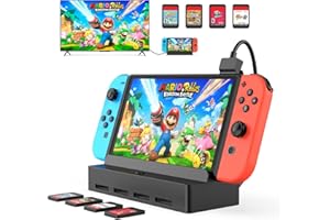 RREAKA 7 in 1 Switch Dock for Nintendo Switch OLED TV Adapter Switch Docking Station with HDMI 4 Game Card Slot USB 3.0 Port Type C Charging USB C Connectors Switch Base Portable USB C Hub Stand