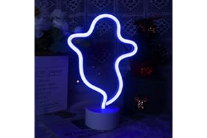 ASLANKA Halloween Ghost Neon Light, Bedroom Night Light, LED Light Signs Powered by Battery/USB, Light Decoration for Christmas Birthday Party Bedroom Table Lamp Children Gifts