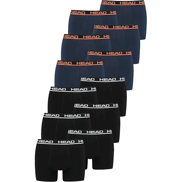 HEAD Herren Basic Boxer Pant Shorts Unterwäsche Unterhose 12 Er Pack, Farbe:Black/Blue Orange, Bekleidungsgröße:S