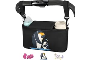 Bello it Borsa per Passeggino, Organizer da passeggino con Dispenser per Salviette,Leggera e Capiente con ganci e tracolla inclusi,Tema (Pinguino Nero chiusura centrale)
