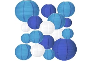 20 pezzi Lanterne di Carta Rotonde Cinesi MEZOOM Colori Blu Misure Assortite Decorazioni da Appendere per Giardino Festa di Compleanno Famiglia Riunioni Patio Decorazione