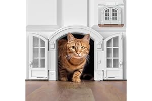 Purrfect Portal French Cat Door - Stylish No-Flap Cat Door Interior Door for Average-Sized Cats Up to 20 lbs, Easy DIY Setup, Secured Installation in Minutes, No Training Needed, 7.13 x 8.32”