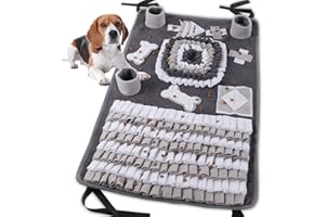 IEUUMLER Tapis de fouille Chien, Antidérapant Lavable Snuffle Mat Intelligent Tapis Reniflant pour Chien Stress & Ennui Release FC009 (Gris et Blanc)