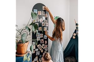 FERFLEX - Kit papier peint magnétique arrondi - Version Adhésif Permanent - Ardoise effacable - Deco murale - 8 aimants argentés inclus - 2mx58cm