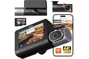 70mai Dash Cam 4K T800 3 Canali Dual 4K+1080P Anteriore Posteriore Interno, 3 HDR Dual STARVIS 2 con microSD 512GB, 4G LTE, Rilevamento del Movimento AI, Visione Notturna, Monitoraggio Parcheggio