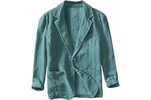 pvucpot Giacca in lino, da uomo, estiva, leggera, blazer, per il tempo libero, con due bottoni, leggera, sportiva, per il tempo libero, giacca da uo