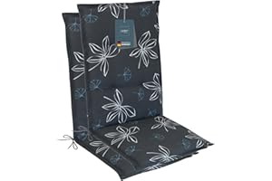 LILENO HOME Garden Chair Cushions in Block Stripes Yellow [Set of 2 - High-Back] - Comfortable Loungers as Seat Cushions for Garden Furniture - Chair Cushions for Garden Chairs and Folding Chairs