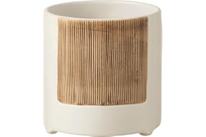 J-Line by Jolipa Cache Pot Rond en céramique Blanche et carré Marron, Unique