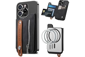 Ysnzaq Porte-Cartes pour Magsafe, Compatible avec Magsafe Wallet pour Téléphone avec Fermeture éclair, 5 Cartes, Portefeuille Magnétique pour iPhone Série 16/15/14/13/12-SDLW Black