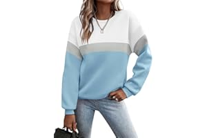 Minetom Pullover Women's Sweatshirt Colour Block Long Sleeve Crew Neck Jumper Autumn Winter Women Loose Casual Top Sports Streetwear Sweatshirts without Hood Long Sleeve Shirt