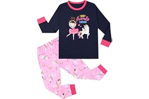 HOTUT Niñas Pijamas Conjuntos de Pijama Niños Manga Larga Algodón Ropa de Dormir con Patrones Exquisitos para Niños 5-7 Años