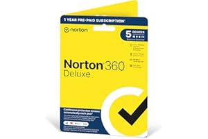 NORTONLIFELOCK Norton 360 Deluxe 2023, Antivirus software for 5 Devices and 1-year subscription with automatic renewal, Includes Secure VPN and Password Manager, PC/Mac/iOS/Android, Activation Code by Post