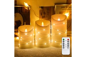 YINUO LIGHT 3 LED Bougies Sans Flamme 10-15cm, décoration saint valentin, Lumières de Bougies, Piles Piliers en Verre Blanc Pur Mode de Flamme de Mèche Scintillante Réaliste,Télécommande Minuterie