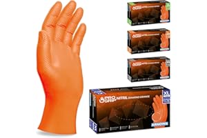 ARNOMED 50x PROGRIP Guantes nitrilo talla XL Naranja [Con doble grosor y textura diamante], Guantes desechables de nitrilo para taller, industria y montaje, Luvas nitrilo descartaveis