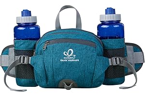 Waterfly Torba na talię turystyczną, nerka, z uchwytem na butelkę, torba do biegania, na kemping, wspinaczkę, podróż, jazdę na rowerze i spacery z psem, Zielononiebieski, 20x12x22 cm