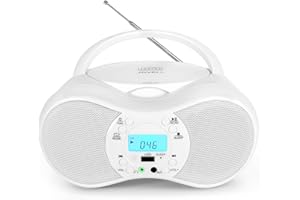 JOVELL Tragbarer CD-Player Bluetooth, Tragbarer Radio mit CD Spieler HiFi für Kinder Senioren, 6W Klarer Stereoklang Boombox Stereoanlage mit FM-Radio | USB-Eingang | Aux-Eingang| Kopfhöreranschluss (Weiß)