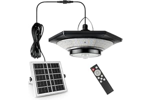 ANNEFLY 228LED Solar Shed Light Solar Pendant Light Indoor Outdoor, 2700K/4500K/6500K with Remote Control, 360° Lighting with Motion Sensor/Timer/5 Modes for Home Shed Garage Barn