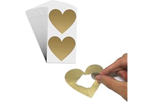 SCRATCHSTIX 50 Piezas, Pegatinas Rasca de Corazón (Scratch Sticker) - 8 x 7 cm, Oro