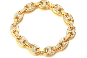 Halukakah Złoty łańcuszek dla mężczyzn Iced Out, męski 18-karatowy pozłacany/platynowe białe złoto wykończenie Miami celebryta kawa ziarno łańcuszek naszyjnik bransoletka, pełny Cz diamentowy zestaw fartuchów, prezent dla niego e Metalowa podstawa pokryta 18-karatowy złotem, colore: Gold Plated Bracelet, cod. WS-HAJWEU0042-G-18CM