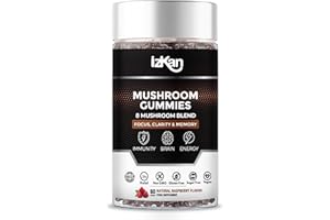 IZKAN Mushroom Gummies Supplement 2500mg - Ashwagandha Gummies Promotes Nootropic Focus Brain Supplement, Immune Support & Stress Relief - 60 Count (Halal, Gluten-Free, Vegan) (1)