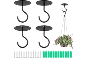 Yue Wandhaken 4 Stücke Metall Wand Montieren Deckenhaken Pflanzen Swag Haken Schwerlast Decke Kleiderbügel mit Schrauben zum Hängend Pflanzenkörbe, Windspiele, Laternen, Draussen Dekorationen Schwarz