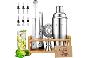 HYASIA Cocktail Set Geschenke für MäNner weihnachten - Cocktail Shaker Set 16 Teiliges, Barkeeper Set 750ml Shaker Coktailmixset mit Bambus StäNder Rezepte, Edelstahl Home Bar Set Cocktail Adventskalender