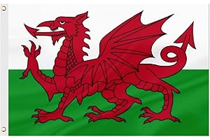 ASUNO Wales Flag 90 × 150 CM Polyester Welsh National Banner with 2 Brass Grommets Double Side Vivid Color Fade Resistant for Outside Garden Lawn Patio
