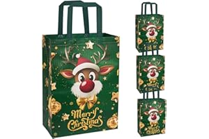 BIULDPY Bolsas de Regalo Navideñas Grandes, 4 Bolsas Reutilizables de Tela No Tejida con Estampado de Alce para Envolver Regalos