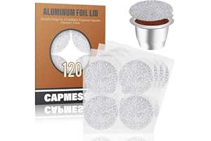 CAPMESSO Filtros Cápsulas de Café compatibles con Nespresso+ Tapas de Papel de Aluminio Autoadhesivas (Plata-120pcs Tapas)