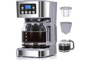 Taylor Swoden Macchina da Caffè Americano 950W per 12 Tazze e Capacità da 1,5 L con Filtro Riutilizzabile e Base con Mantenimento Caldo, Sistema Antigoccia, Timer e BPA FREE - Pewter