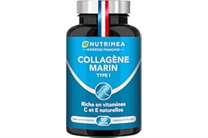 LABORATOIRES NUTRIMEA COLLAGENE MARIN - Type 1 BREVETÉ Pur et Naturel - Vitamines A, C & E Végétales - Nutrimea - Hydratation de la Peau - Protège Os et Articulations - 900 mg - 90 Gélules - Fabriqué en France