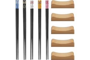 ZBHDEYG 5 par pałeczek, 5 sztuk uchwytów na pałeczki, pałeczki wielokrotnego użytku, zestaw pałeczek, uchwyty na pałeczki, antypoślizgowe pałeczki do makaronu, narzędzia kuchenne, kreatywne pałeczki z włókna