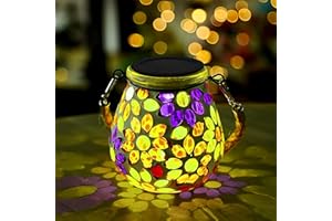 TOTHDATE 1PCS Oval Solar Mosaic Lights Outdoor Garden, On/Off Glass Hanging Solar Mosaic Lanterns Lights IP65 Waterproof for Table Lawn Path Courtyard Deck Fence, Flowers Mosaic Light