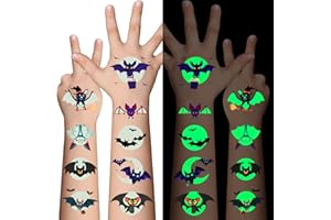 Awinmay Halloween Tattoo Kinder - 10 Blätter Leucht Fledermaus Temporäre Tattoos Aufkleber für Jungen Mädchen,Halloween Cosplay Gesicht Make-up Zubehör Mitgebsel Party Lieferungen Goody Bag Stuffers