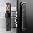 Denler DFLv6D Stylish Smart Lock | Digital Door Lock 3D Face Recognition | On Demand Video Intercom & On Demand Wi-Fi Remote Unlock Using App, Fingerprint, RFID Card, PIN, Key Die Cast - Black Chrome