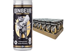 GINGEUR - Ginger Beer Française Biologique - Pack 24 canettes x 25cl - Naturellement fermenté & Sans Alcool (0%)- Idéale en Soda et Mixer Moscow/London mule (6L)