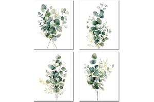 CREATCABIN 4 Stycken Botanisk Eukalyptus Väggkonst Tropisk Växt Canvastryck Affisch Löv Bild Boho Väggdekoration Canvas Väggk