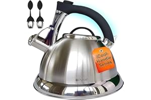 Pykal Bouilloire Sifflante pour Cuisinière - 2.8 L - Bouilloire à Thé avec Poignée iCool en Inox - Bouilloire 5 PLY - Bouilloires a 2 Infuseurs pour Feu à Gaz ou Induction