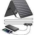 Ecosonique 10/20/30W Portable Solar Panel Charger, Dual Ports(USB A/USB C) with Detachable Power Hub, ETFE IP67 Waterproof Ultra-light Mobile Phone Solar Chargers for iPhone Samsung Power Bank