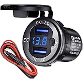 12 V USB Socket Car Charger with Switch, Car Charger Plug 24 V 12 Volt Quick Charge 3.0 Metal Waterproof Cigarette Lighter Ad