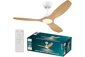 Philips Olas Ventilateur de Plafond, 3 Pales, Lumière LED 24 W, Moteur DC, Température de Couleur (3000 K-4300 K-6500 K) avec Fonction Variateur, Télécommande Incluse, blanc, 52"