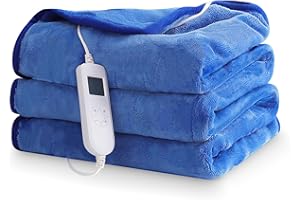 CORIWELL Wärmedecke Heizdecke mit Abschaltautomatik - 180 × 130 cm Flanell Elektrische Wärmedecken, 10 Heizstufen,10 Studen Timer - Waschbar Kuscheldecke fürs Bett mit Überhitzungsschutz - Blau