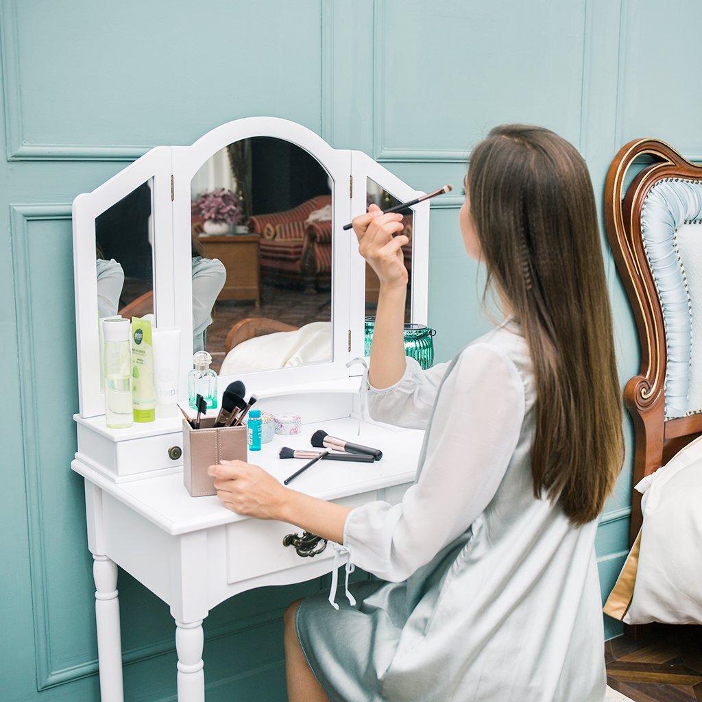 Langria Vanity Makeup And Dressing Table With Tri Fold Mi